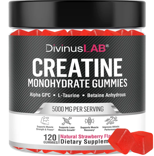 Creatine Monohydrate Gummies – 5g per Serving, 120 Count, Strawberry Flavor