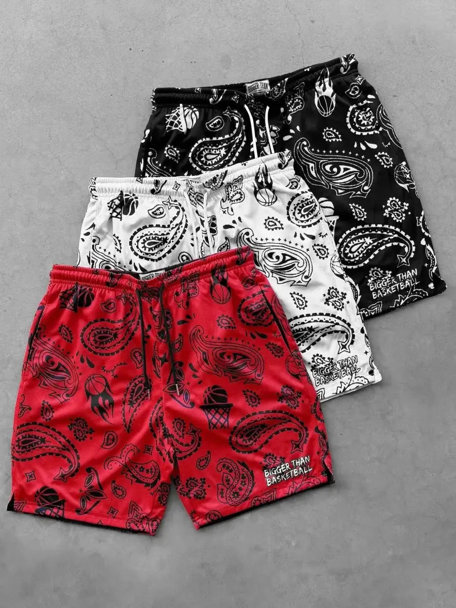 2025 Paisley Basketball Shorts Men's "Bigger Than Basketball" Print 3 - Color Breathable Summer Casual Sports Streetwear Shorts - WOWihte