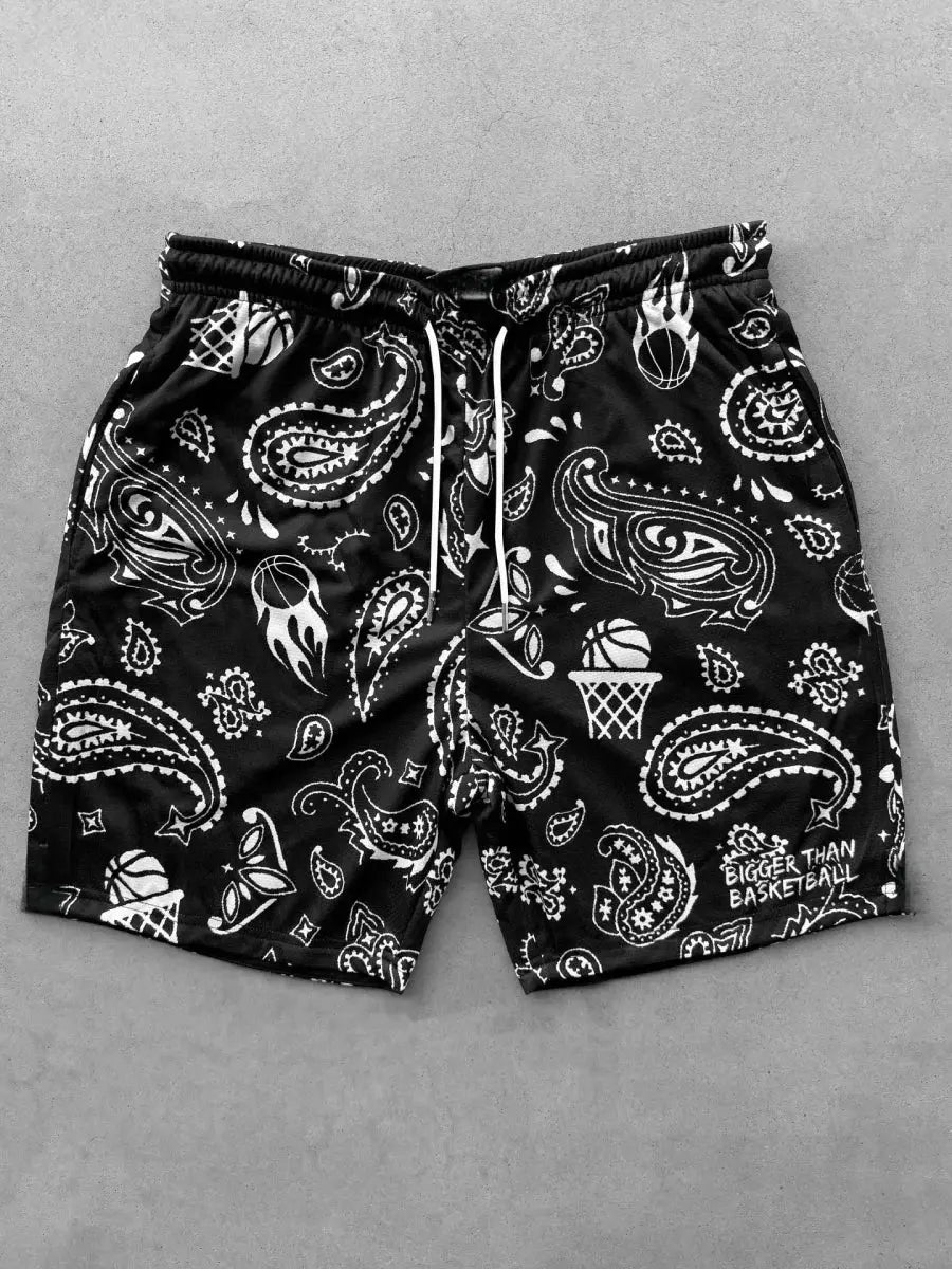 2025 Paisley Basketball Shorts Men's "Bigger Than Basketball" Print 3 - Color Breathable Summer Casual Sports Streetwear Shorts - WOWihte