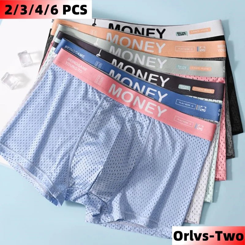 2/3/4/6 PCS Men's Panties Plus Size Thin Shorts Sports Boxer Breathable Panties Ice Silk Underpants Gift Luxury Underwears - WOWihte