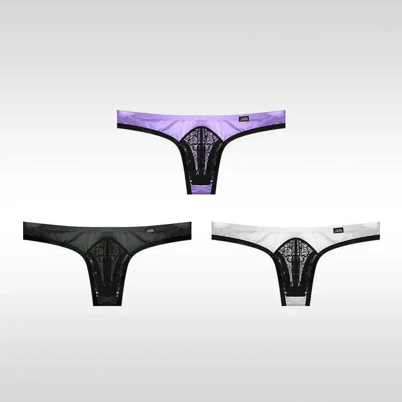 3 - Pack Ice Silk Lace Thongs - WOWihte