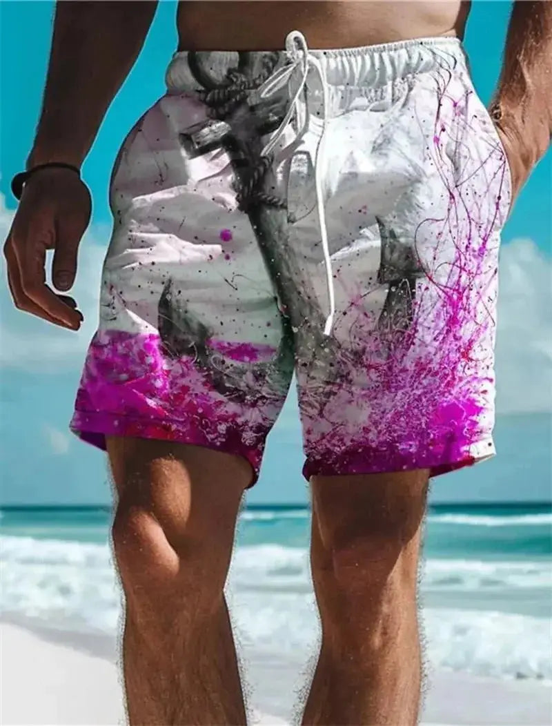 3D Anchor Print Beach Shorts - WOWihte
