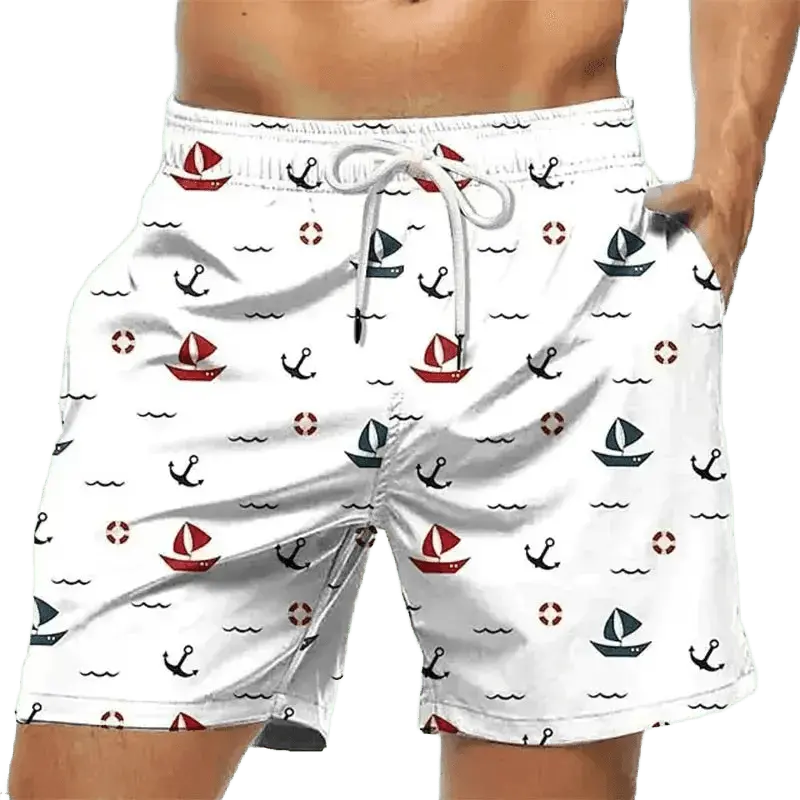 3D Anchor Print Beach Shorts - WOWihte