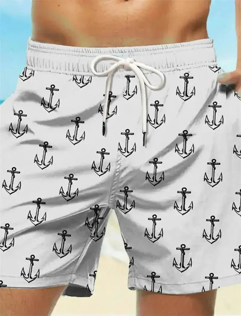 3D Anchor Print Beach Shorts - WOWihte
