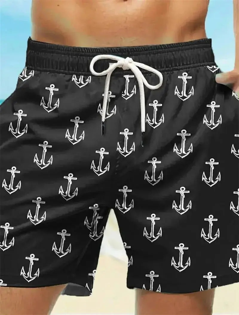 3D Anchor Print Beach Shorts - WOWihte