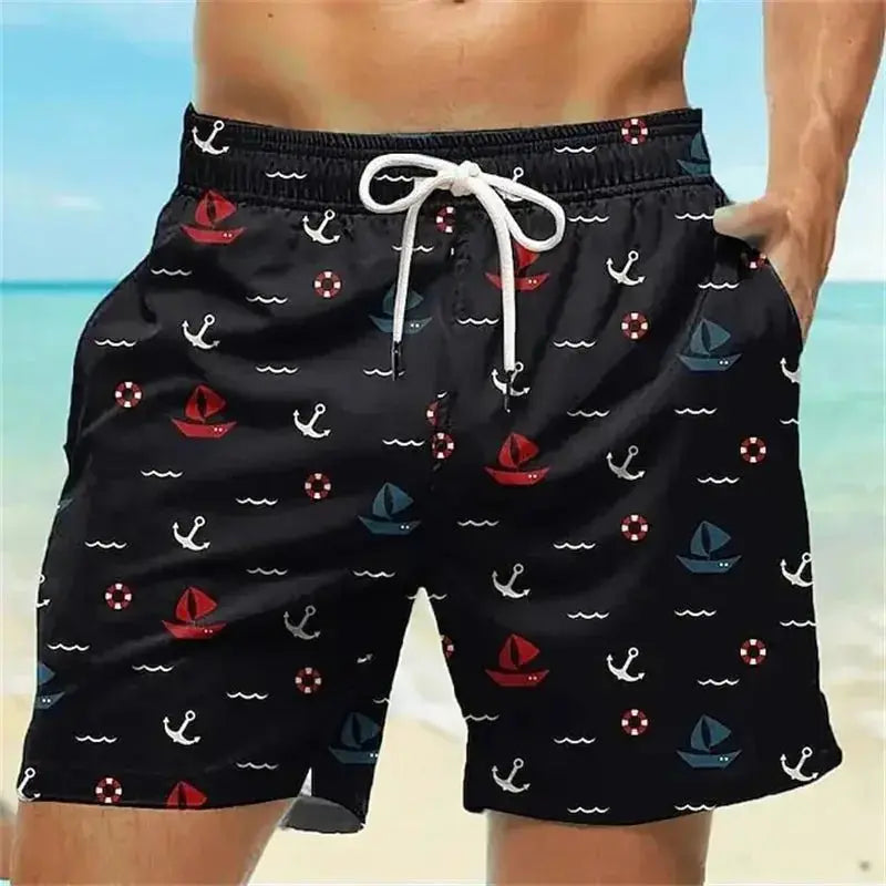 3D Anchor Print Beach Shorts - WOWihte