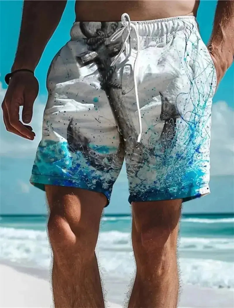 3D Anchor Print Beach Shorts - WOWihte
