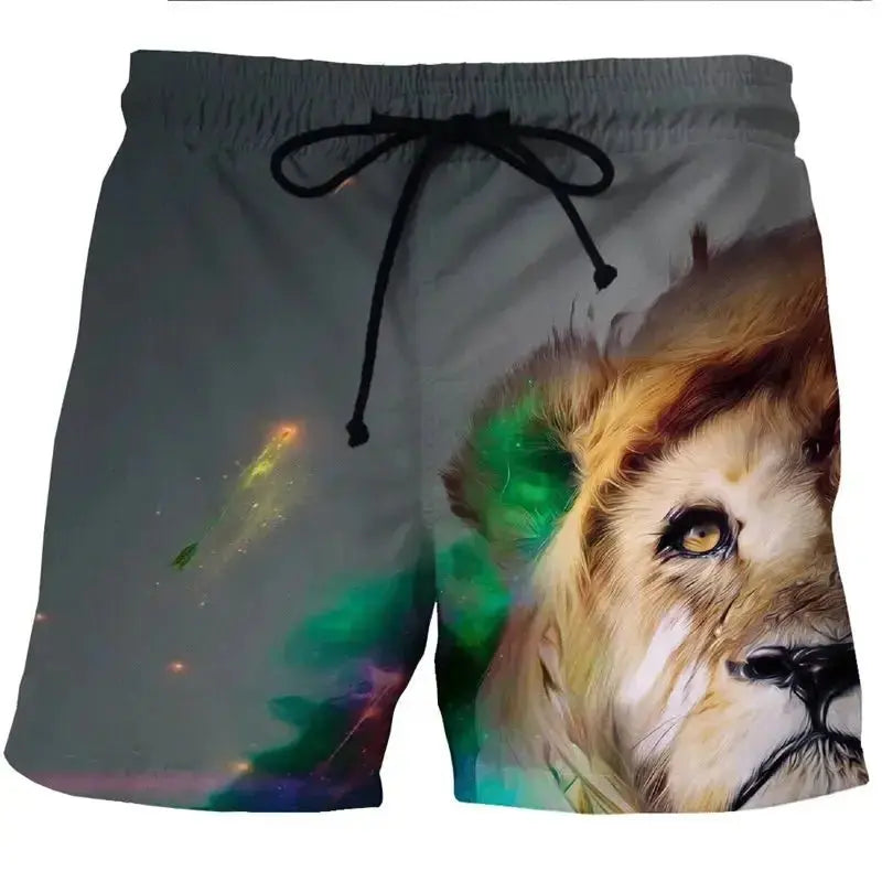 3D Fire Tiger Lion Swim Trunks - WOWihte