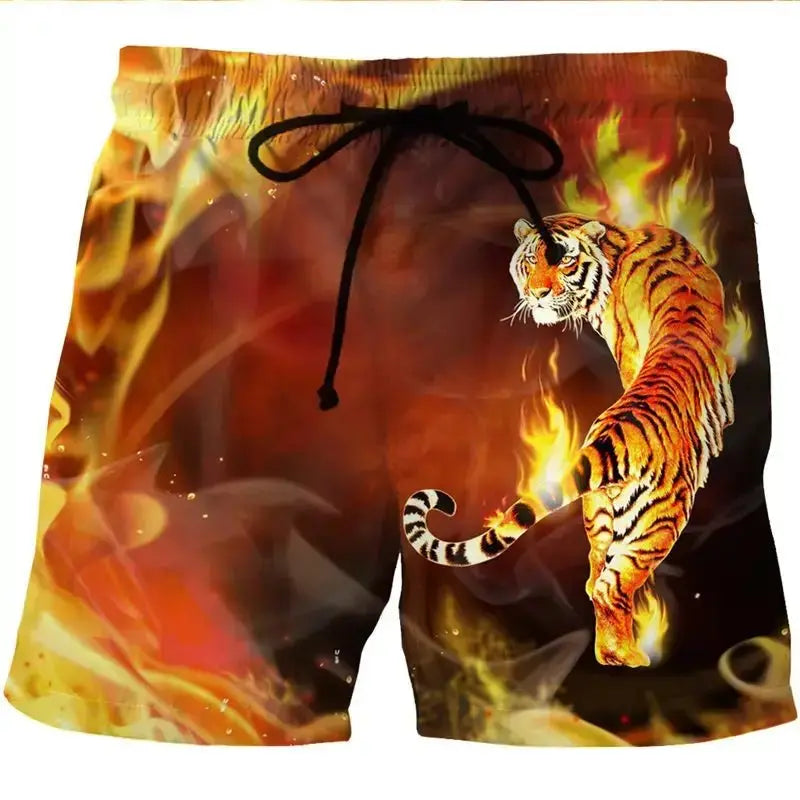 3D Fire Tiger Lion Swim Trunks - WOWihte