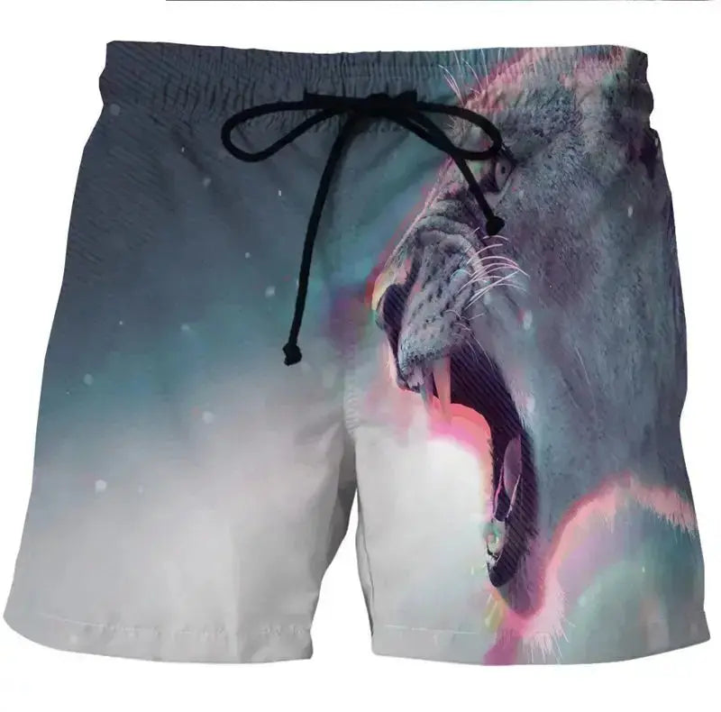 3D Fire Tiger Lion Swim Trunks - WOWihte