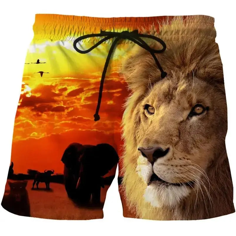 3D Fire Tiger Lion Swim Trunks - WOWihte