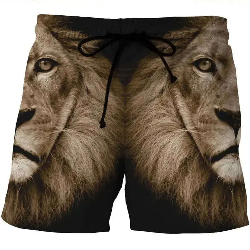 3D Fire Tiger Lion Swim Trunks - WOWihte