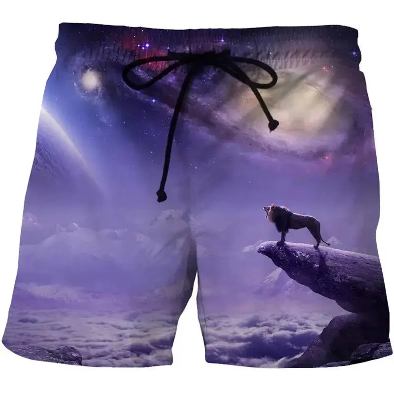3D Fire Tiger Lion Swim Trunks - WOWihte