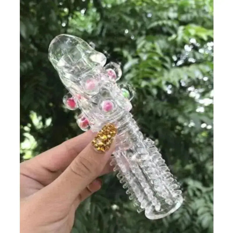 3D Large Particles Crystal Mace Penis Condoms with Spines Thick Penis Enlarger Delay Ejaculation Cock Ring for Sex Life Couples - WOWihte