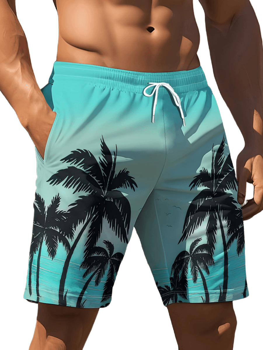 3D Palm - Print Quick - Dry Surf Shorts - WOWihte