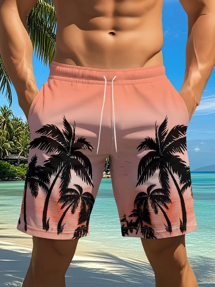3D Palm - Print Quick - Dry Surf Shorts - WOWihte