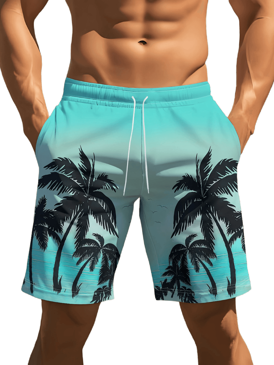 3D Palm - Print Quick - Dry Surf Shorts - WOWihte