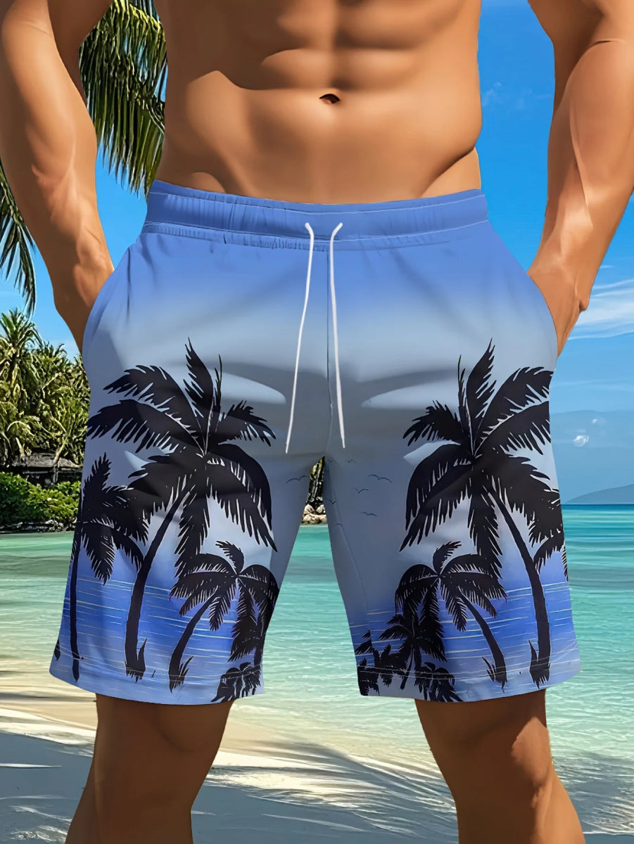 3D Palm - Print Quick - Dry Surf Shorts - WOWihte
