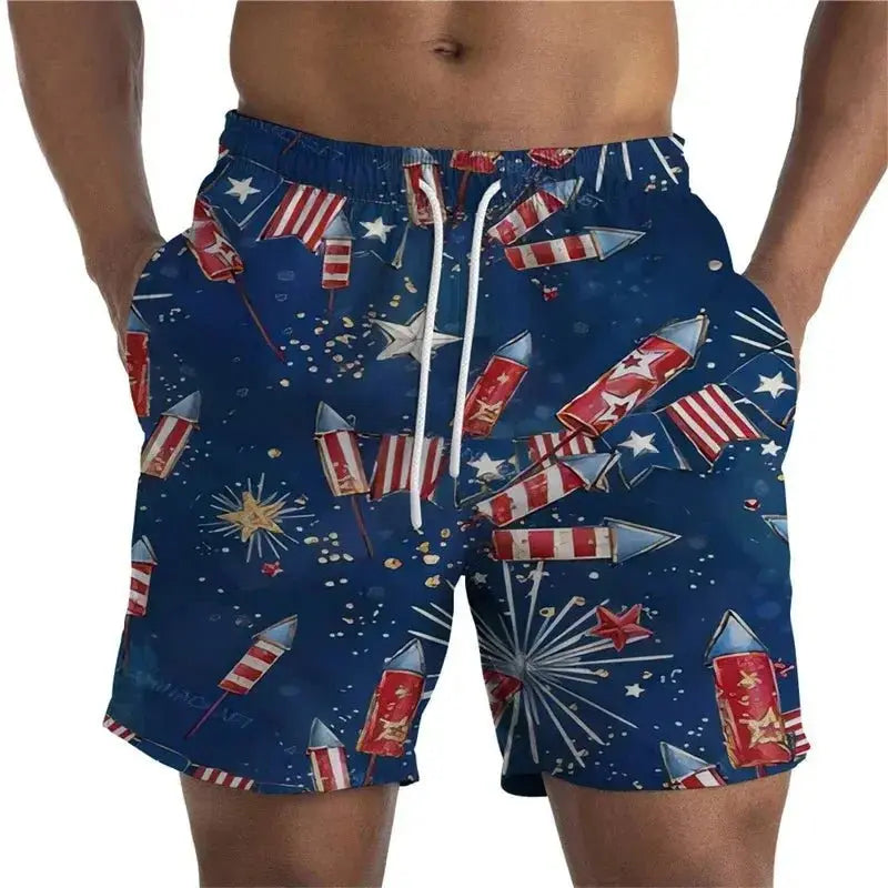 3D Printed Flag Beach Shorts - WOWihte