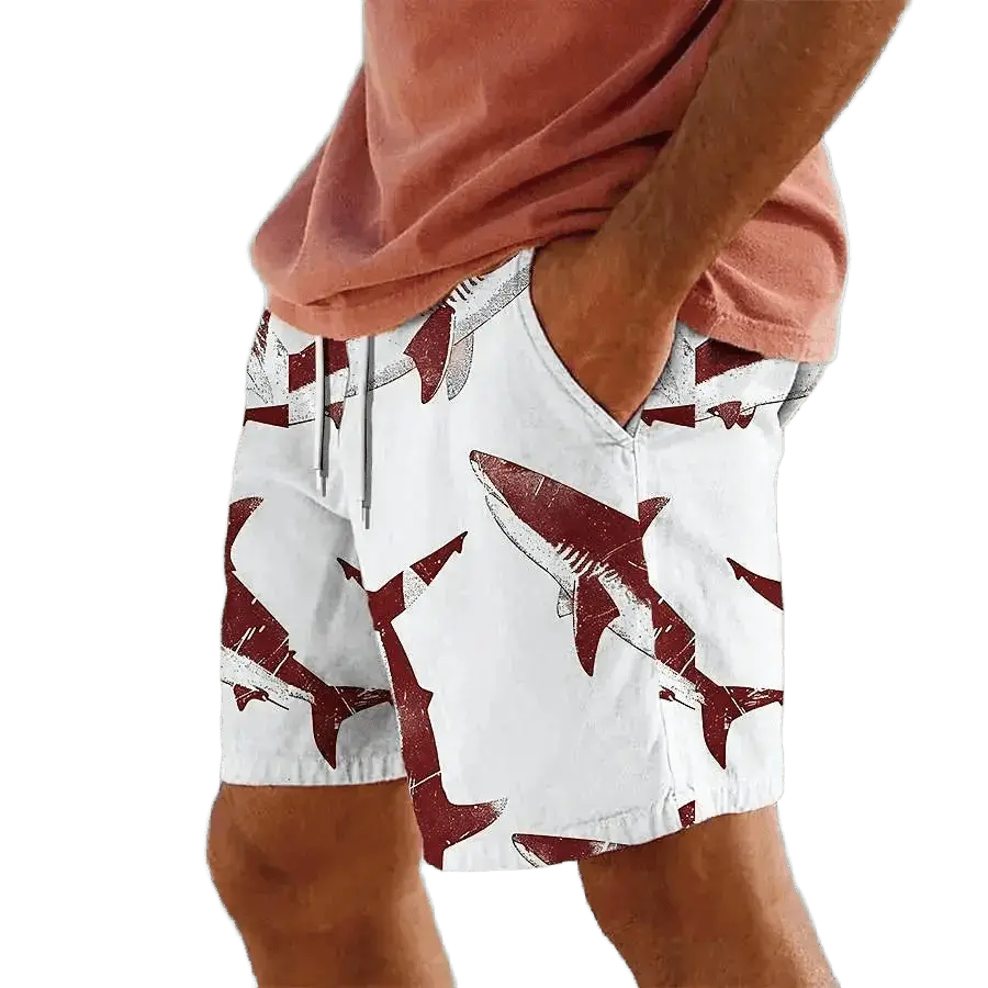 3D Shark Print Hawaiian Swim Trunks - WOWihte