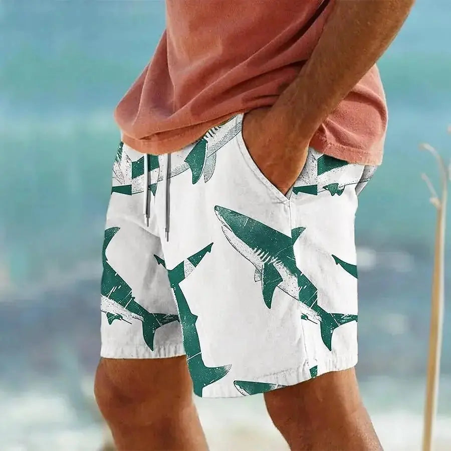 3D Shark Print Hawaiian Swim Trunks - WOWihte