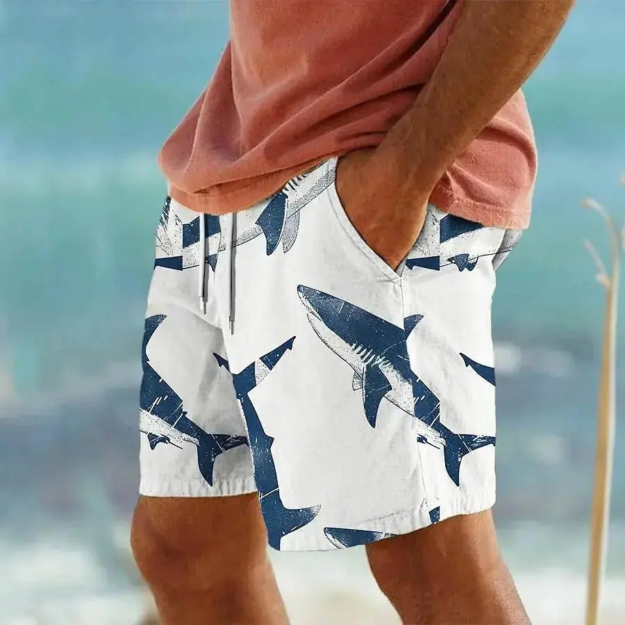 3D Shark Print Hawaiian Swim Trunks - WOWihte