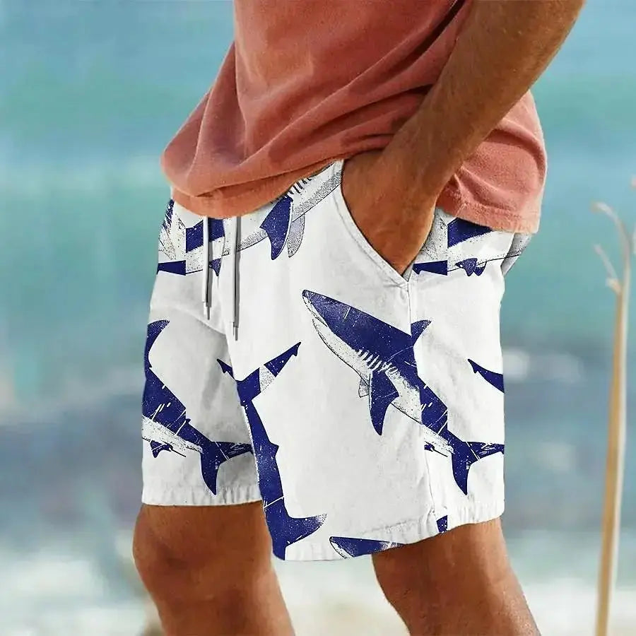 3D Shark Print Hawaiian Swim Trunks - WOWihte