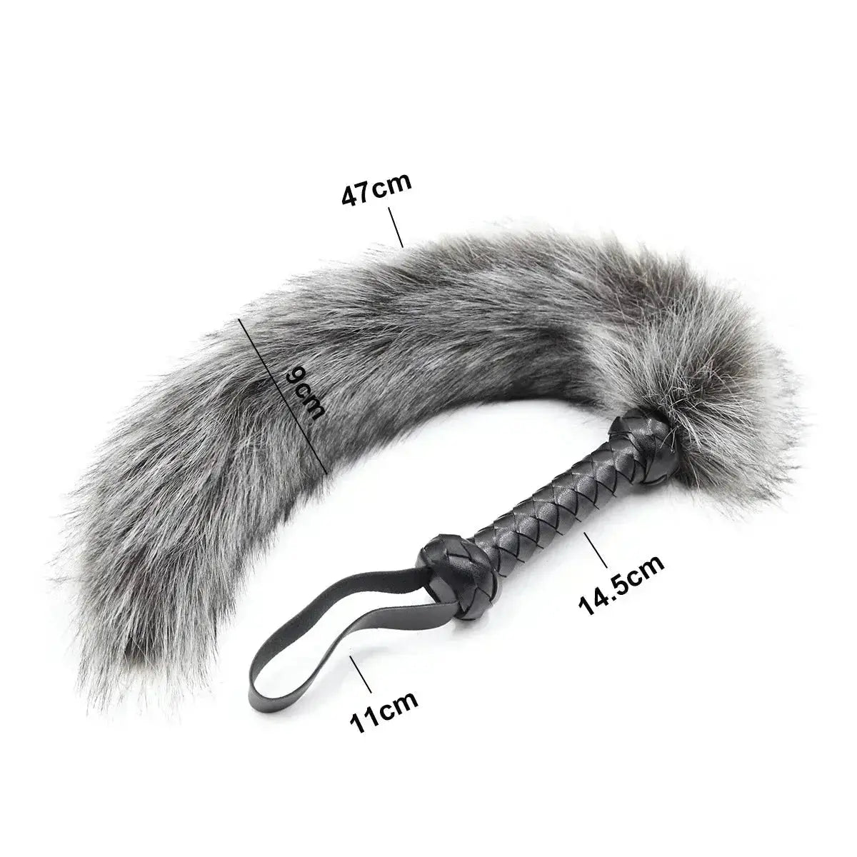61CM Artificial Wool Fox's Tail Whip,Horse Whip,Costumes Performance Props,PU Leather Handle with Wrist Strap - WOWihte