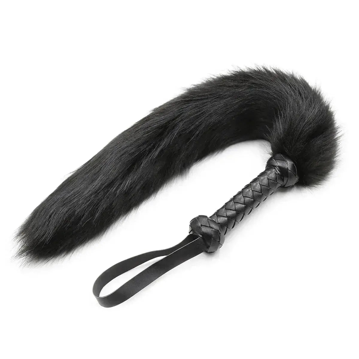 61CM Artificial Wool Fox's Tail Whip,Horse Whip,Costumes Performance Props,PU Leather Handle with Wrist Strap - WOWihte