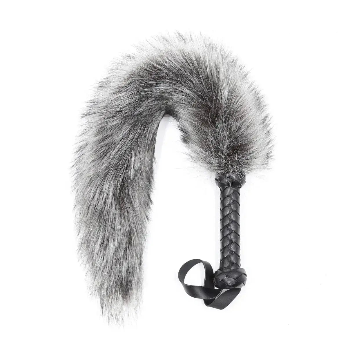61CM Artificial Wool Fox's Tail Whip,Horse Whip,Costumes Performance Props,PU Leather Handle with Wrist Strap - WOWihte