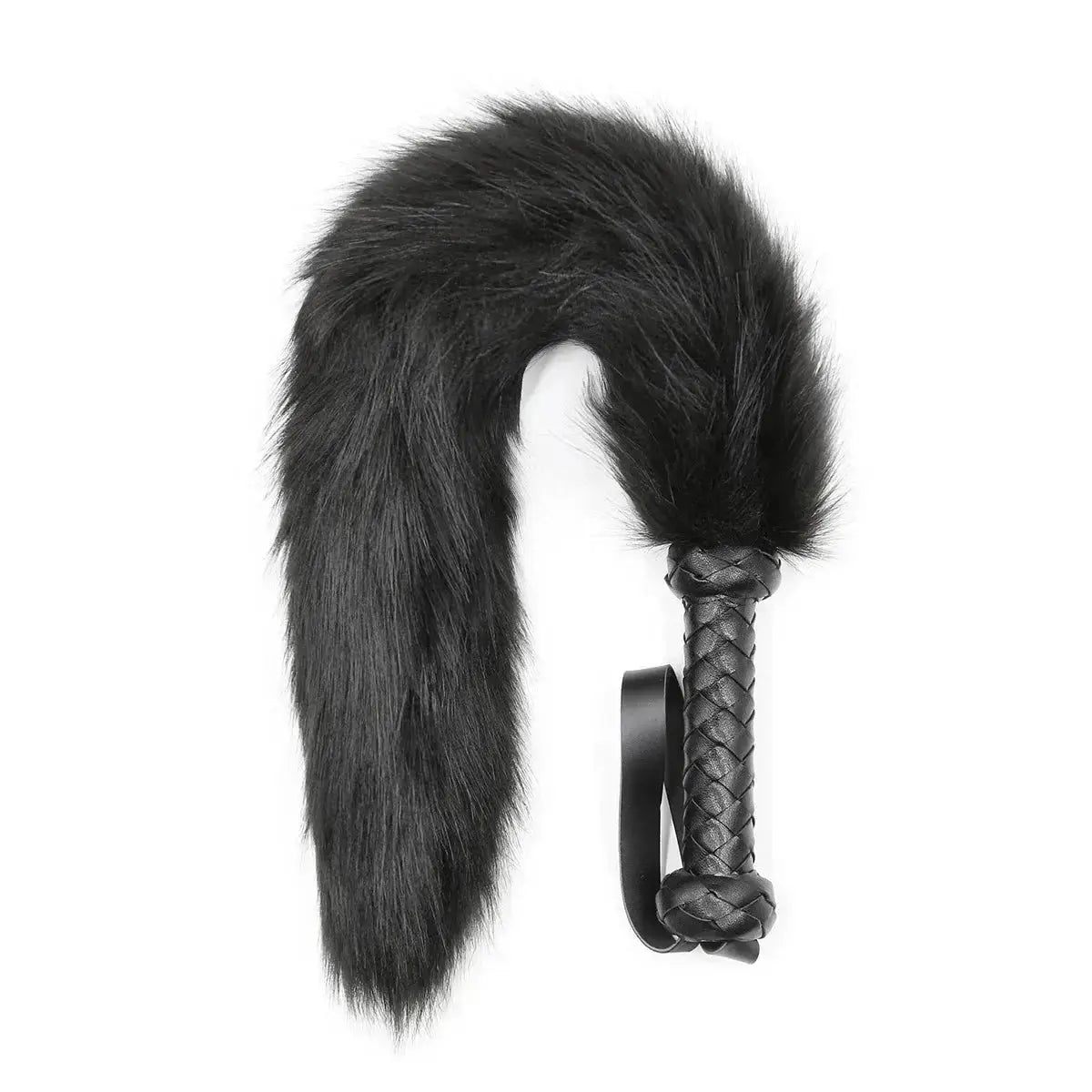61CM Artificial Wool Fox's Tail Whip,Horse Whip,Costumes Performance Props,PU Leather Handle with Wrist Strap - WOWihte