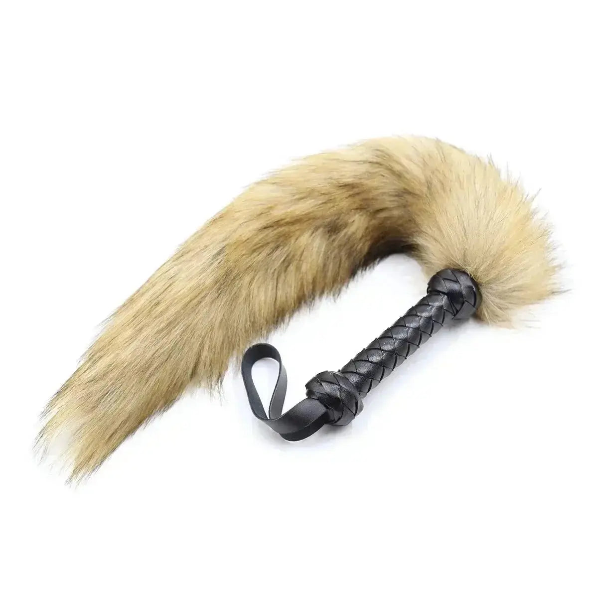 61CM Artificial Wool Fox's Tail Whip,Horse Whip,Costumes Performance Props,PU Leather Handle with Wrist Strap - WOWihte