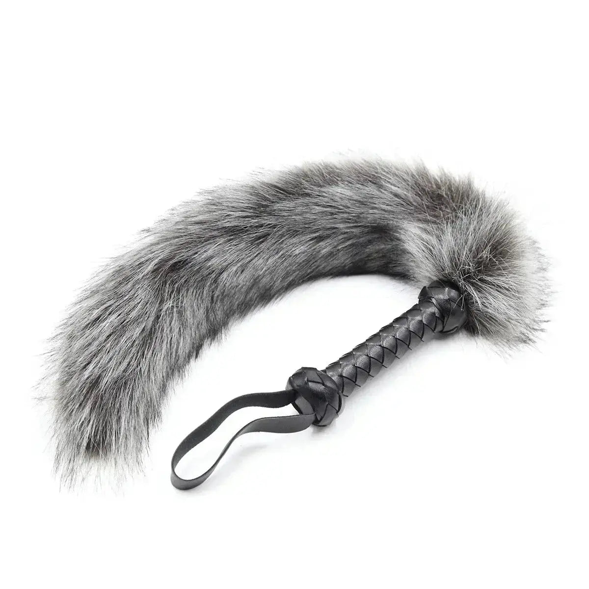 61CM Artificial Wool Fox's Tail Whip,Horse Whip,Costumes Performance Props,PU Leather Handle with Wrist Strap - WOWihte