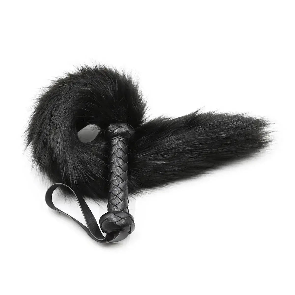 61CM Artificial Wool Fox's Tail Whip,Horse Whip,Costumes Performance Props,PU Leather Handle with Wrist Strap - WOWihte