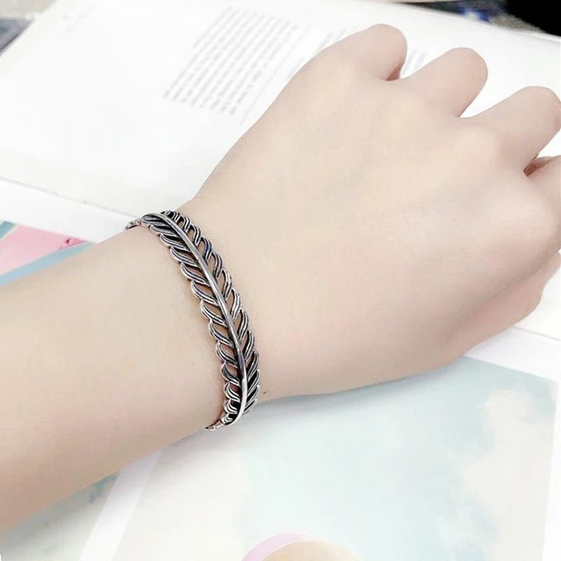 925 Sterling Feather Flower Bracelet - WOWihte