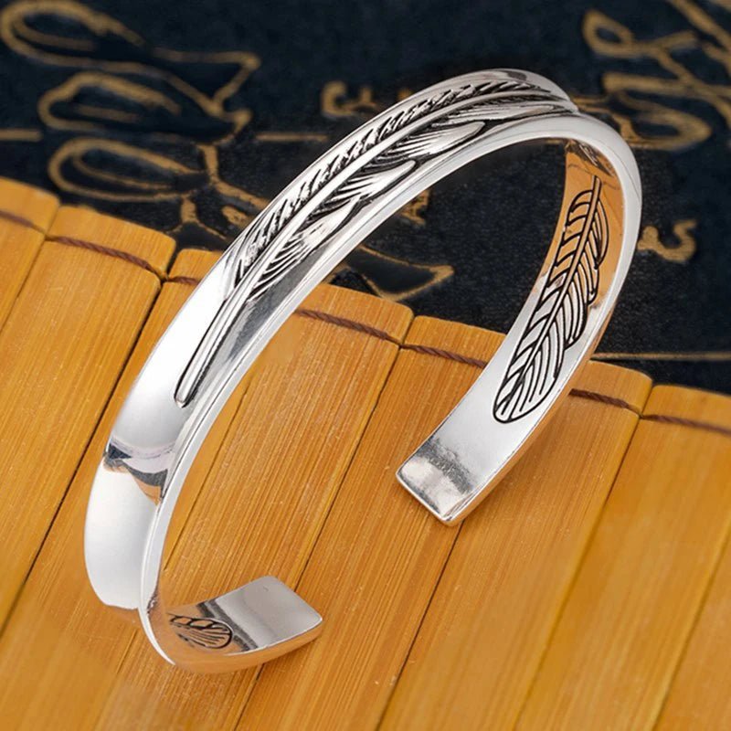 925 Sterling Feather Flower Bracelet - WOWihte