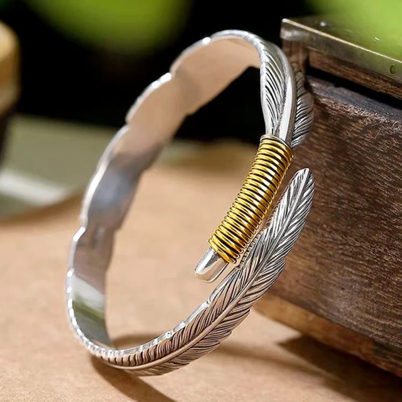 925 Sterling Feather Flower Bracelet - WOWihte