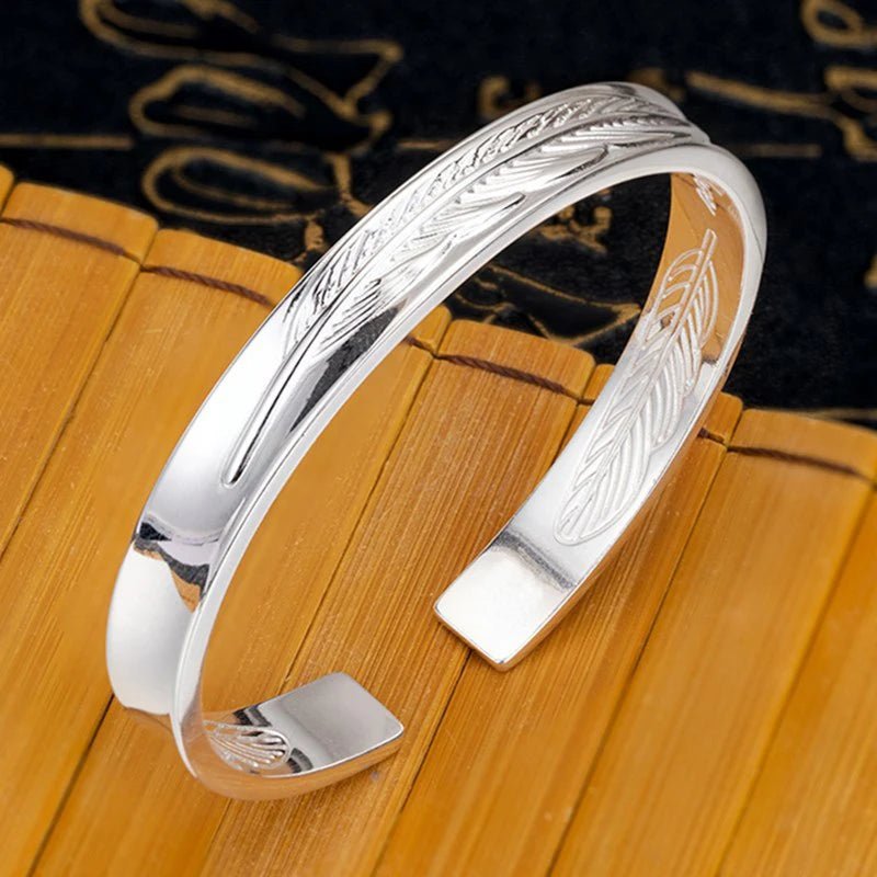 925 Sterling Feather Flower Bracelet - WOWihte