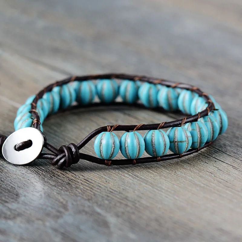 Pumpkin Stone Boho Wrap Bracelet