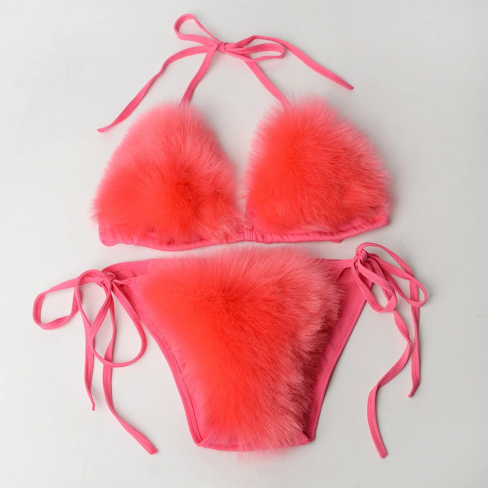 Fur-Embellished Triangle Bikini
