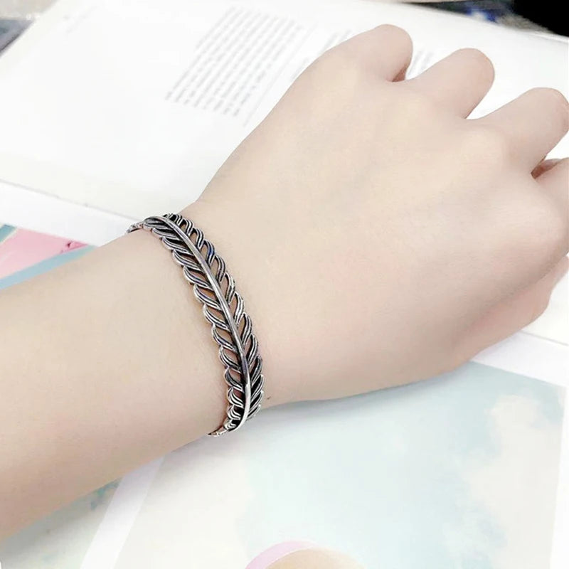 925 Sterling Feather Flower Bracelet
