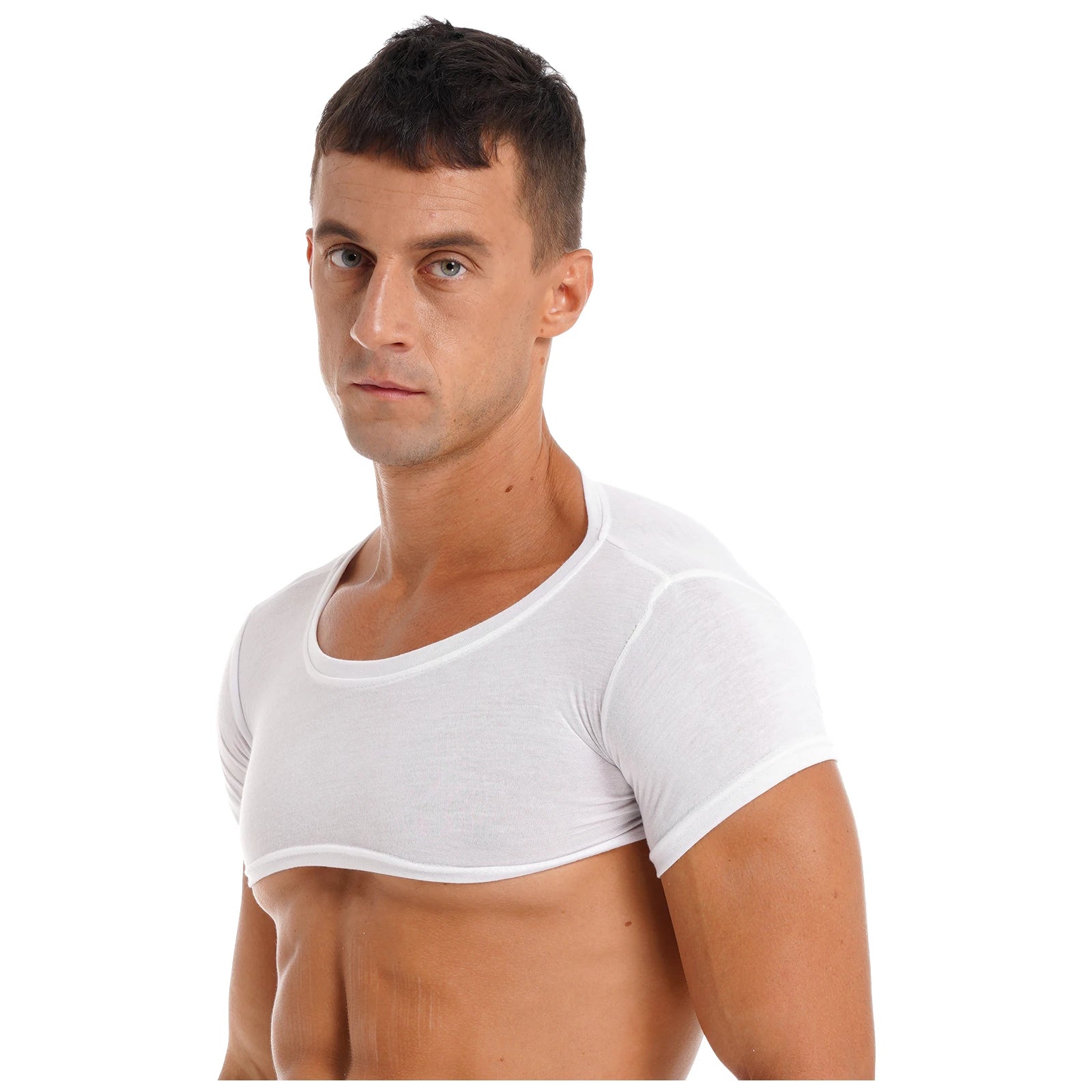 Men's Crop Top Muscle Tee Gym Workout Clubwear Party Outfit