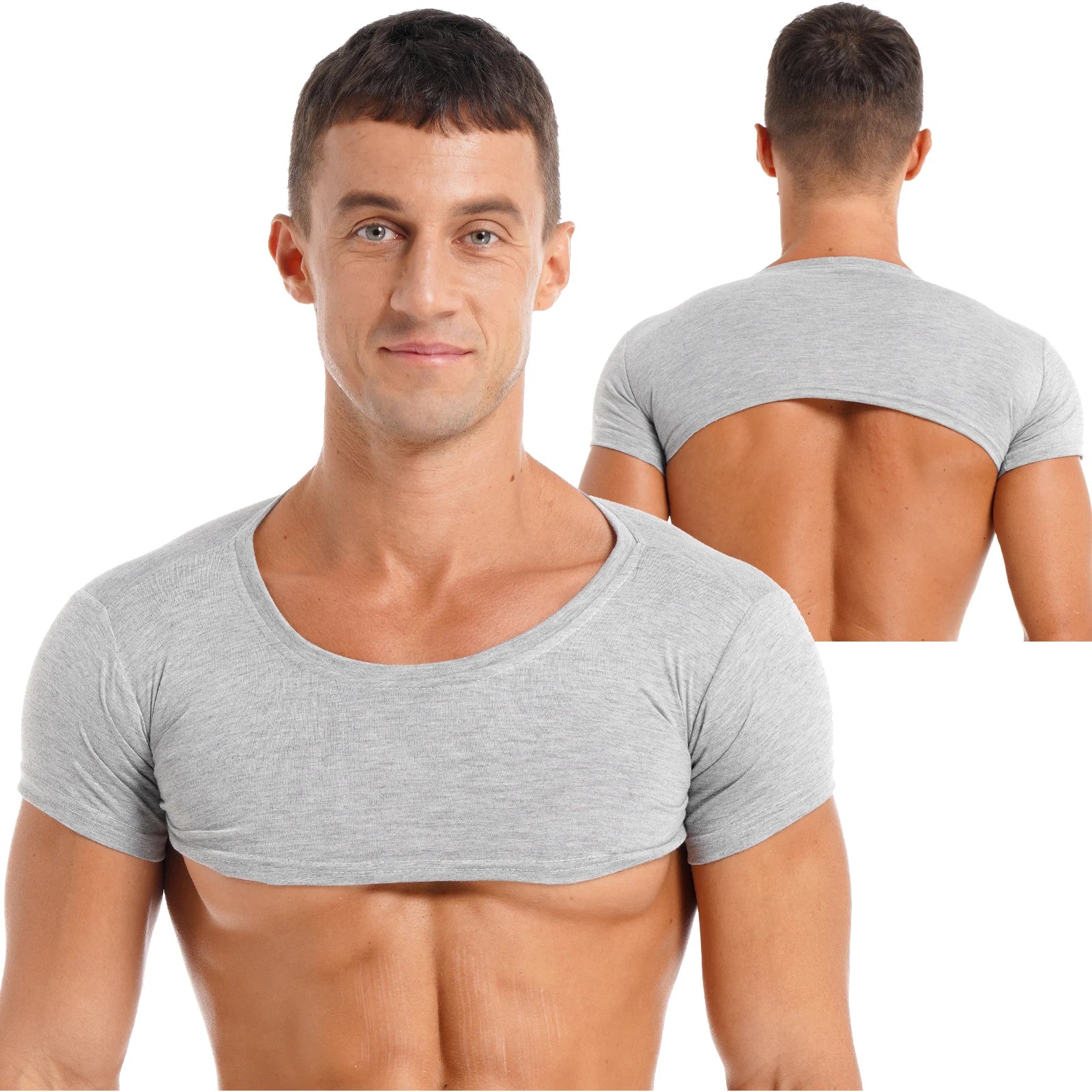 Men's Crop Top Muscle Tee Gym Workout Clubwear Party Outfit