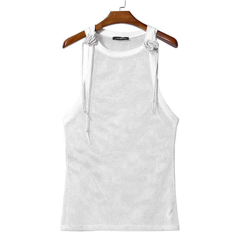 White sleeveless mesh top on a hanger with INCERUN branding.