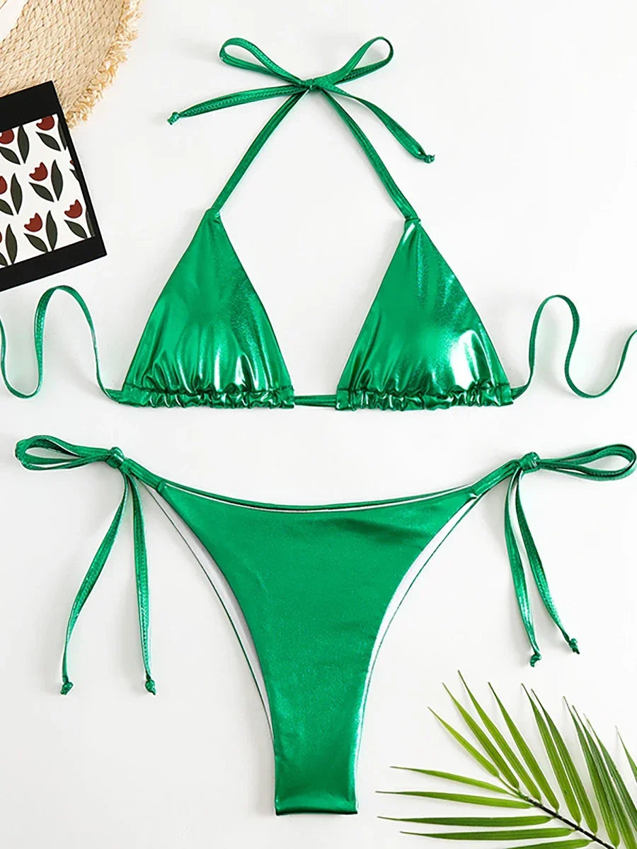 Shimmer Lace-Up Triangle Bikini