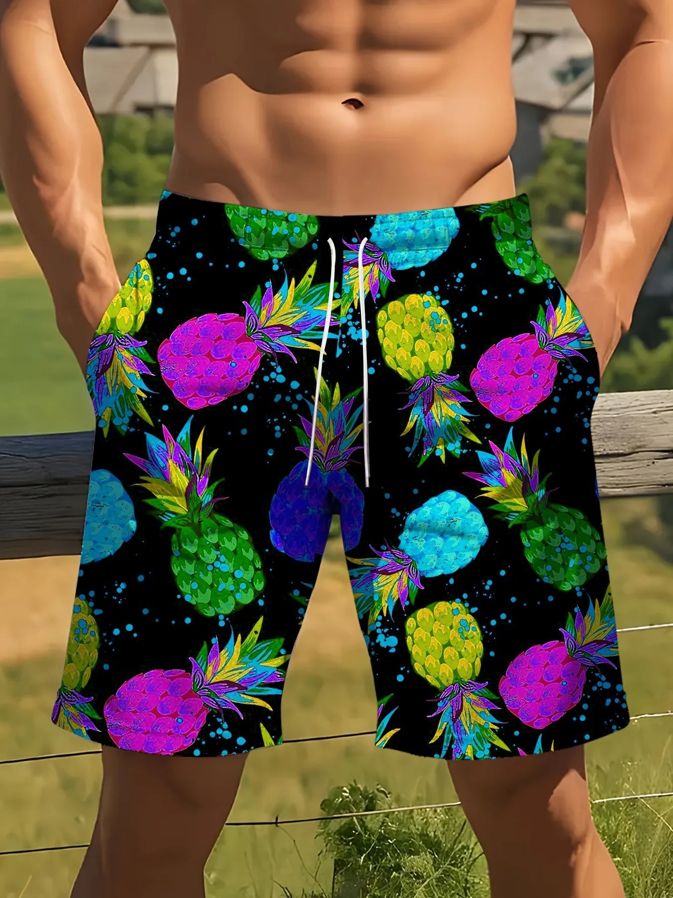 Tropical Pineapple Quick-Dry Swim Shorts