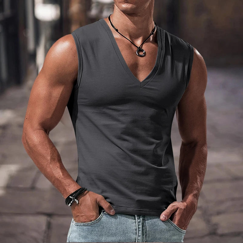 Men's Solid V-Neck Sports Vest