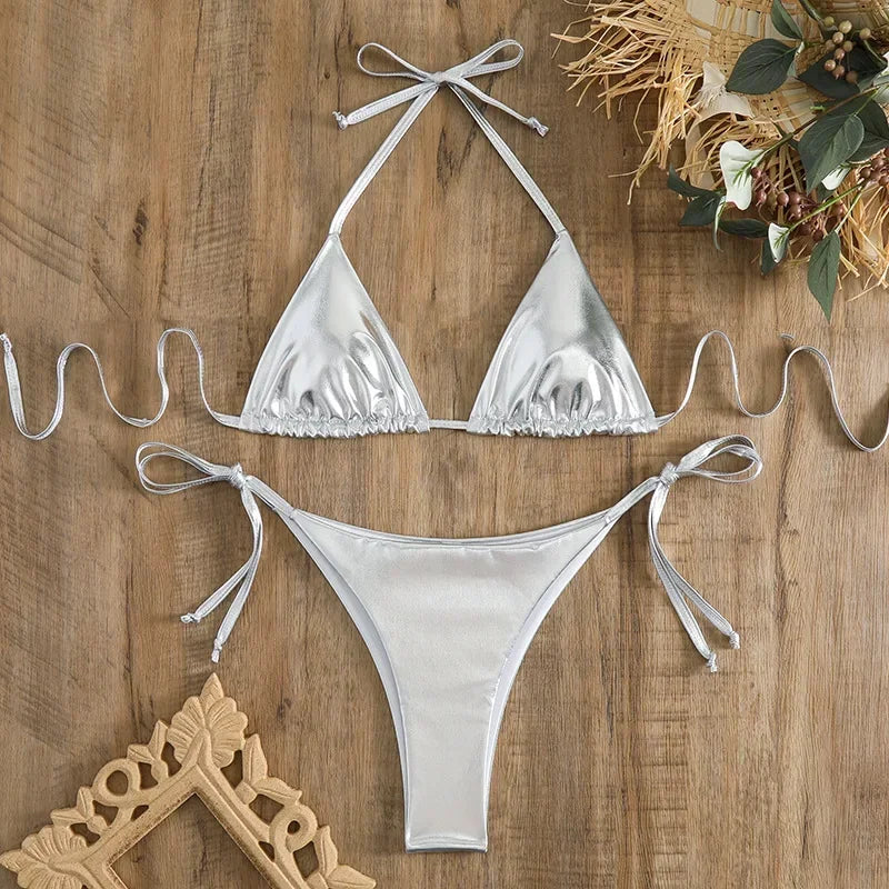 Shimmer Lace-Up Triangle Bikini