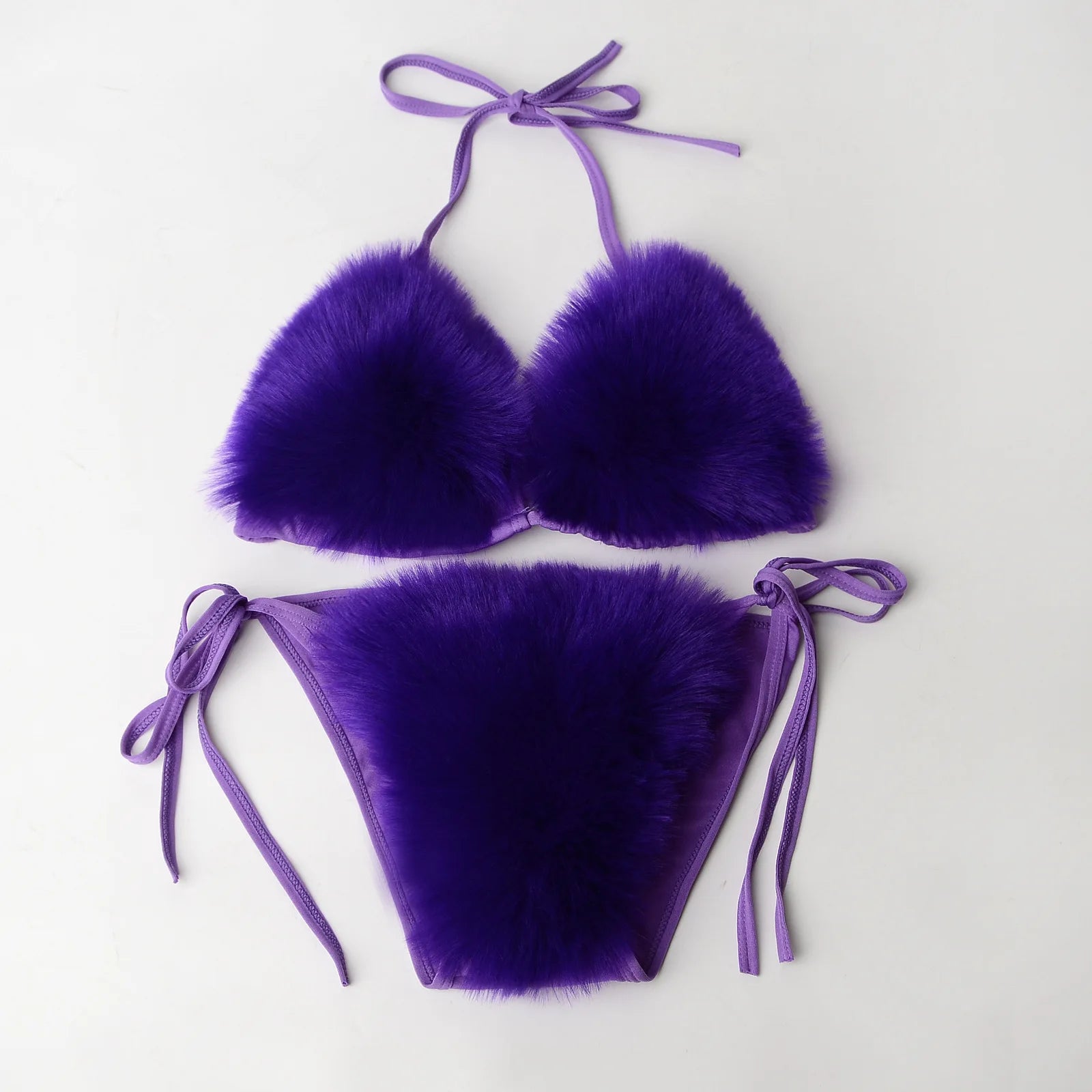 Fur-Embellished Triangle Bikini