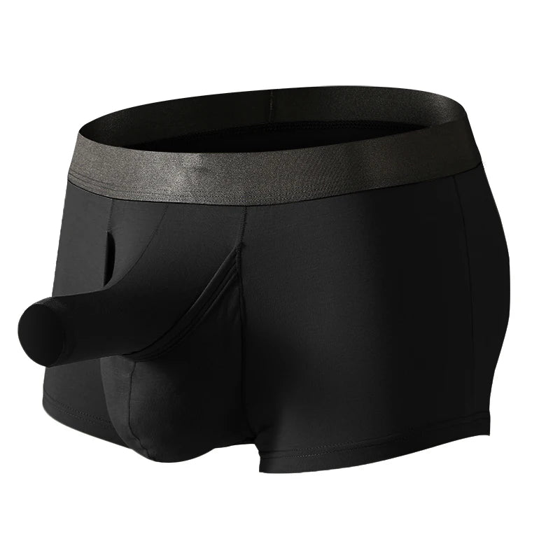 Men's Bamboo Fiber Long Boxer Briefs with Elephant Pouch